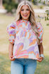 Abstract Print Bubble Sleeve Smock Detail Blouse